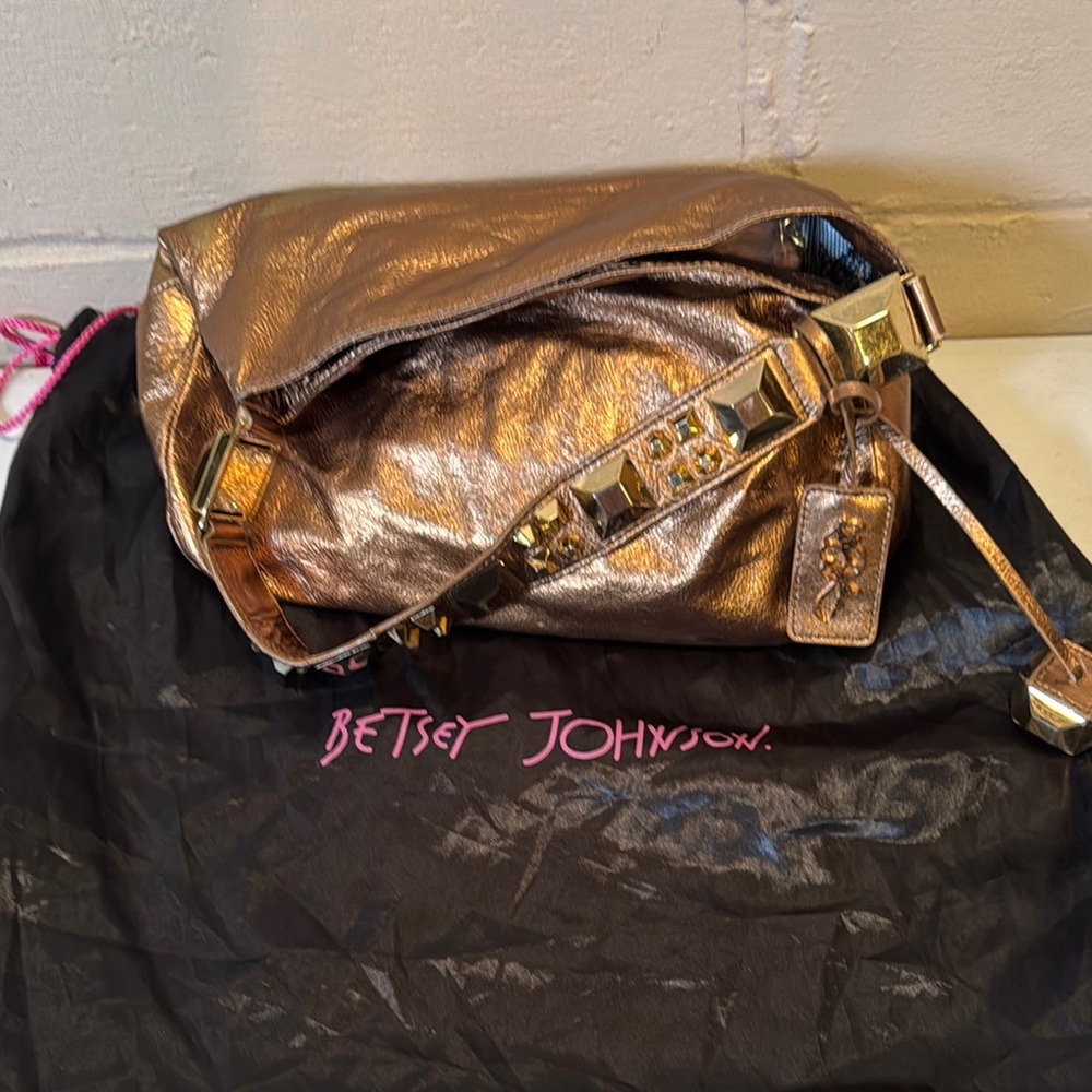 Betsey Johnson Gold Crinkled Shoulder Bag
